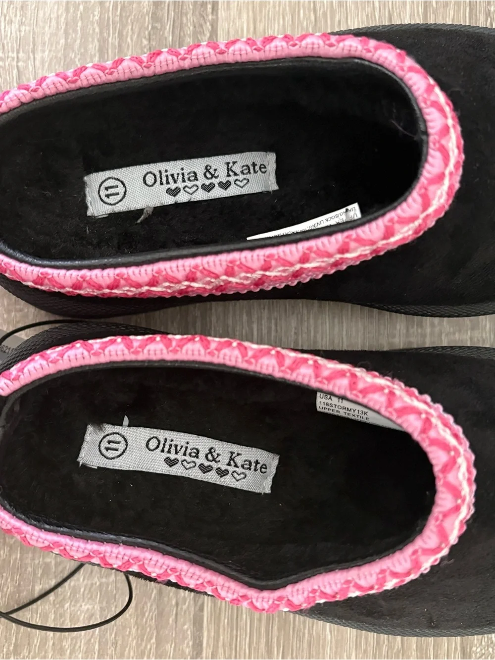 Olivia & Kate Girls Black Suede Slip-On Mule Shoes with Pink Trim Size 11 - New